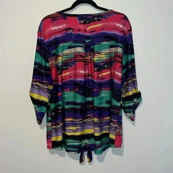 Cocomo Women’s Top Green Striped Stretch Colorful Y2K Tie Front - Picture 2 of 6